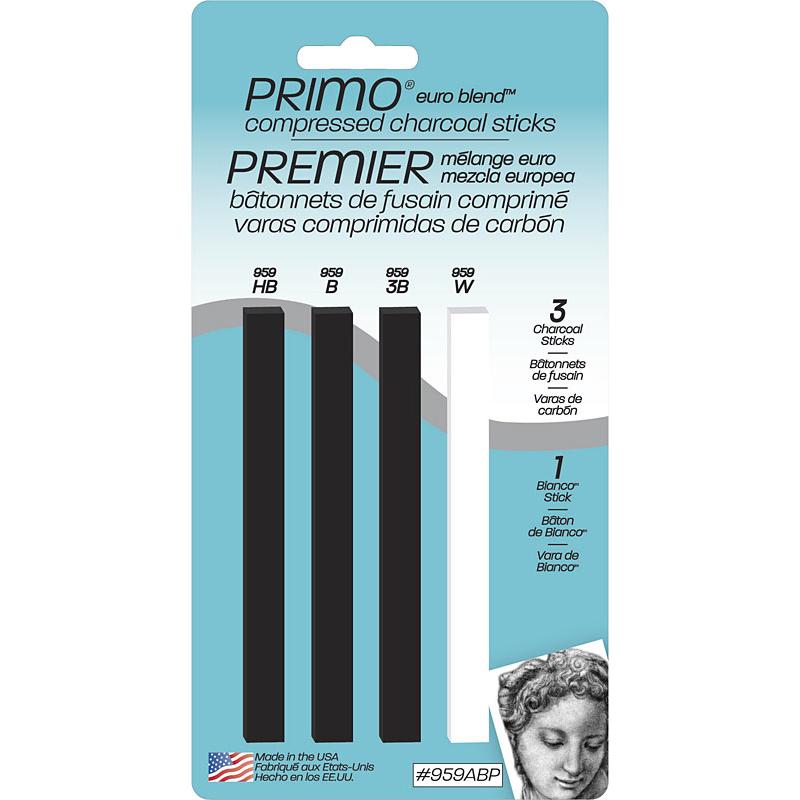 General Pencil Primo Euro Blend Compressed Charcoal Stick 4 Piece Set