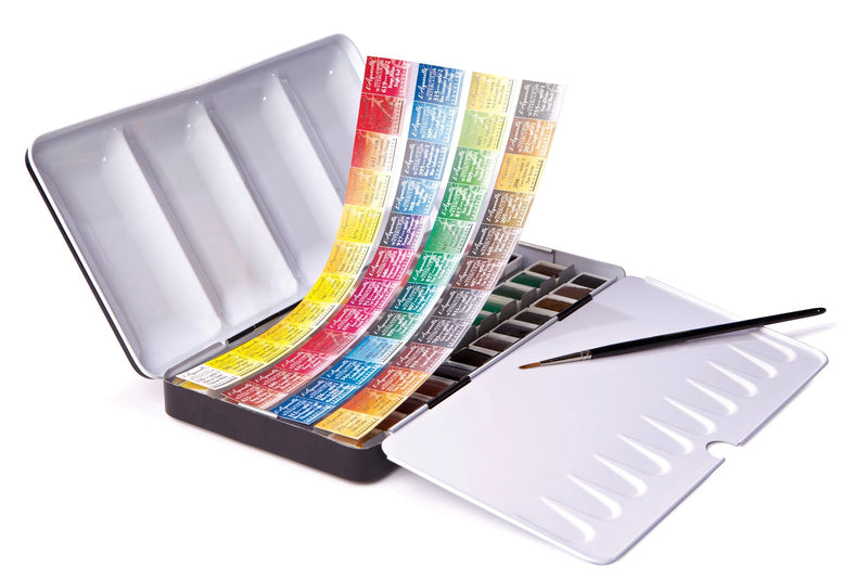 Sennelier 48 Artist Watercolour Half pans metal box (includes 1 brush) Watercolor Paint Art Nebula